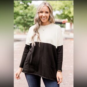 Black and White Colorblock Sweater